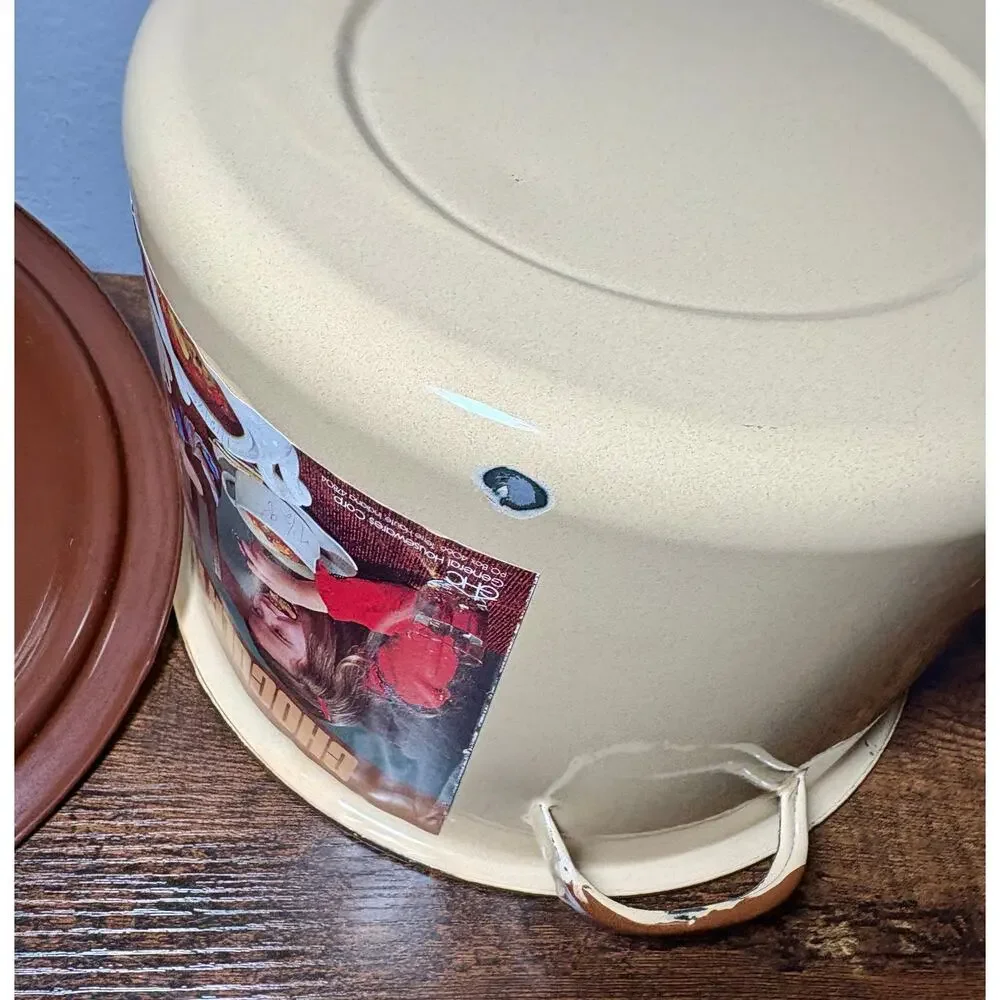 New Vintage 1979 Stock Pot With Lid #1530 Chocolate/Almond Enamel 11Qt 7oz